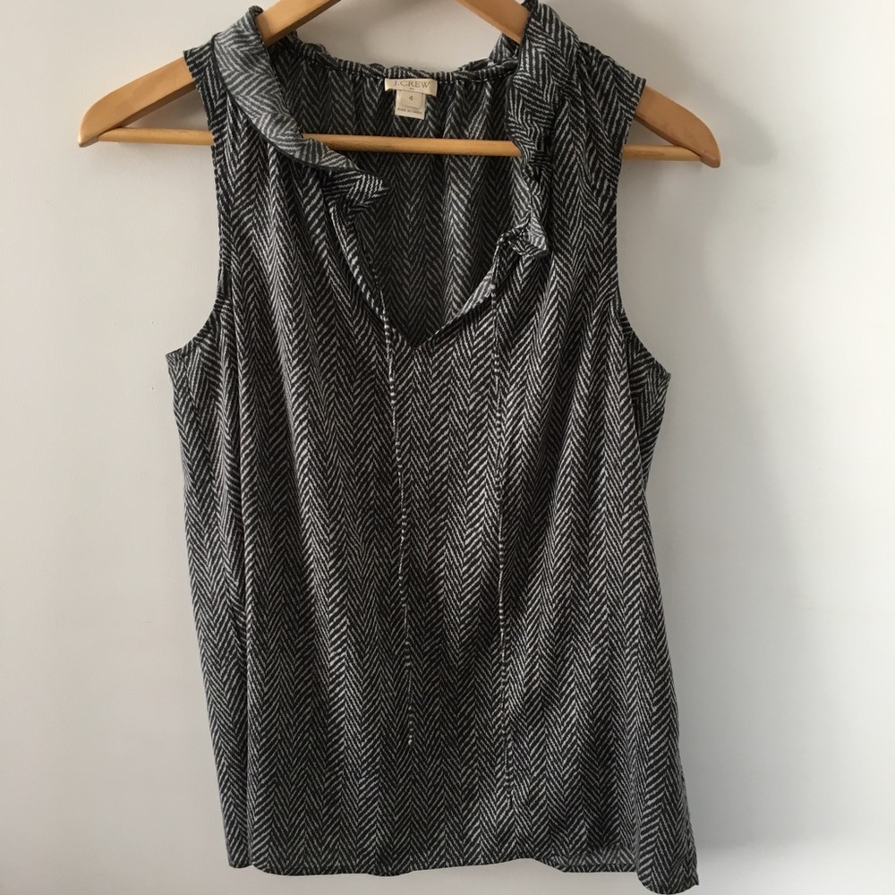 J Crew Ruffled Herringbone sleeveless shirt